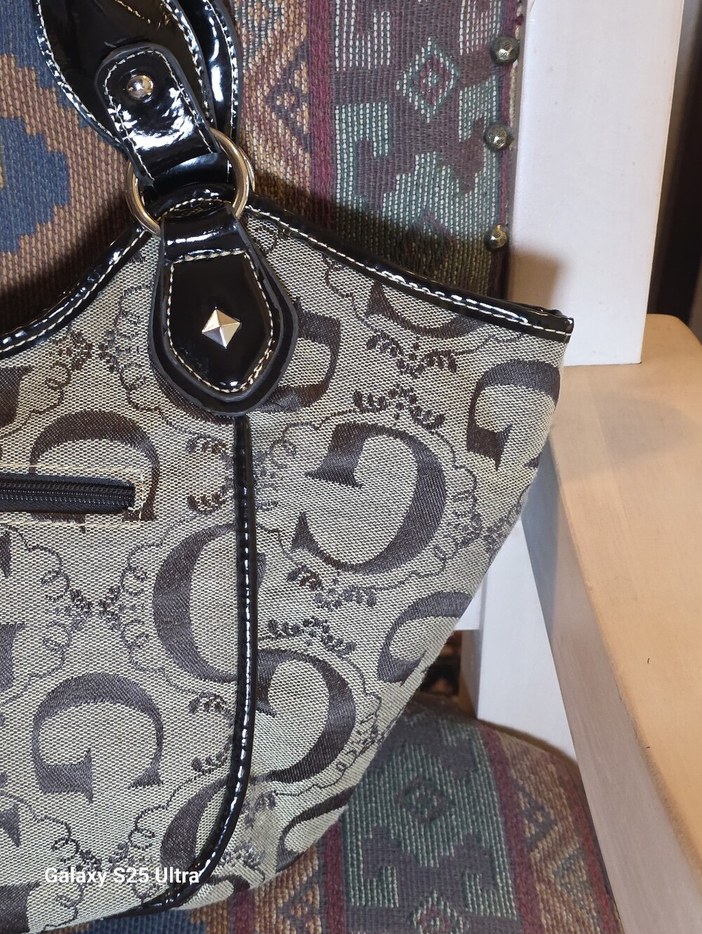 Y2K Monogram Studded Shoulder Bag McBling G Hobo Faux Patent Trim - Picture 13 of 17
